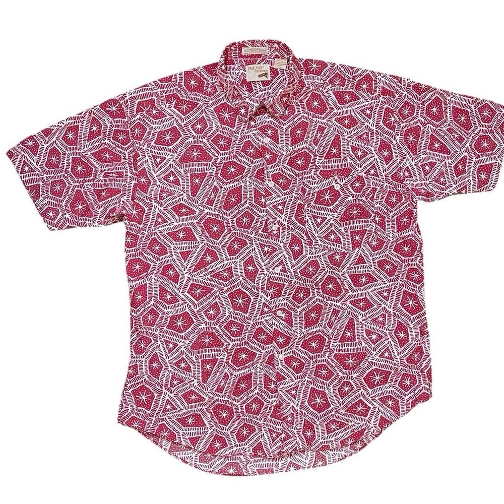 VTG 80s The Fox Collection Large Short Sleeve Button Down Shirt Geometric Print